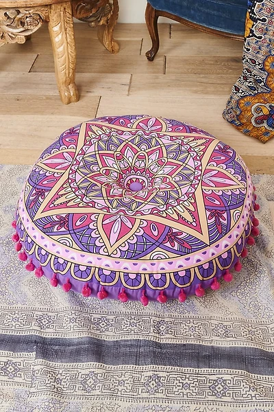Pink Stained Glass Pom Meditation Pouf