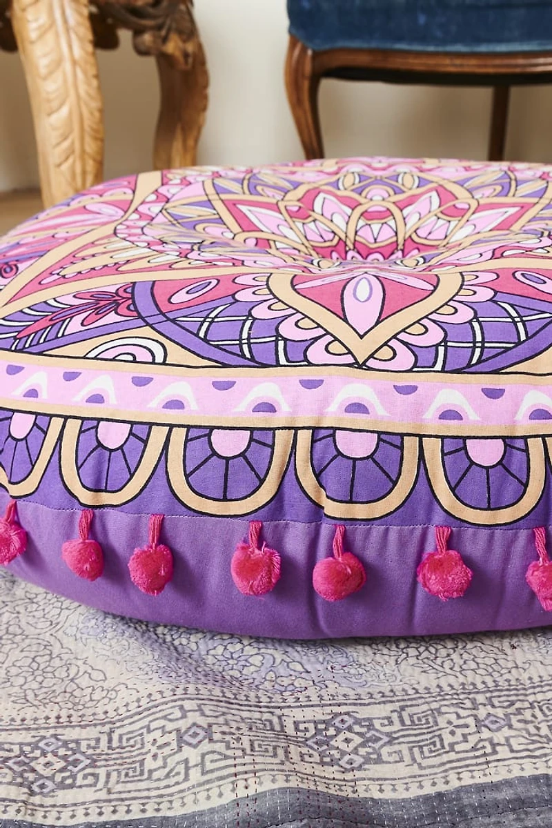 Pink Stained Glass Pom Meditation Pouf