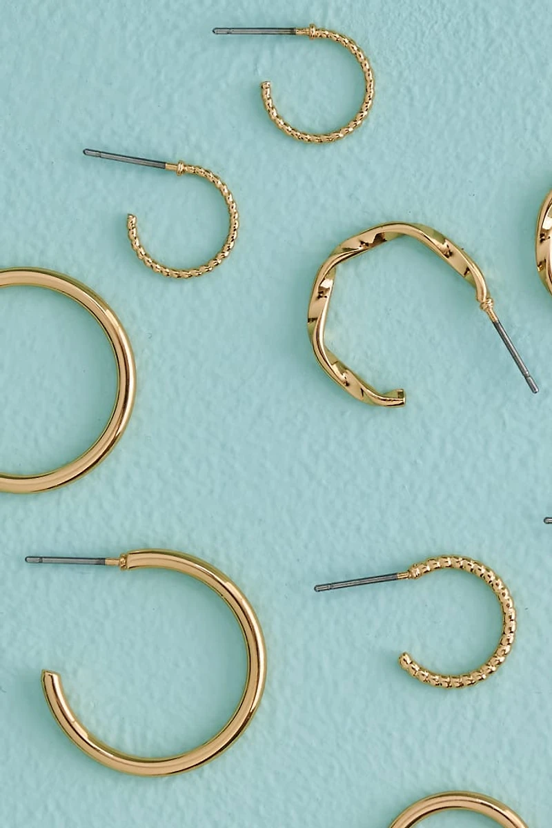Solid Gold Twisted Hoop Earring Set