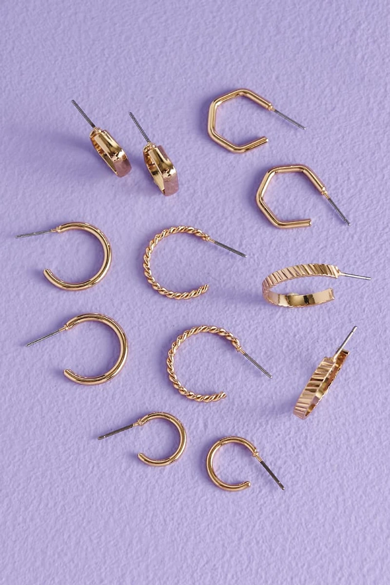 Solid Gold Rectangular Hoop Earring Set