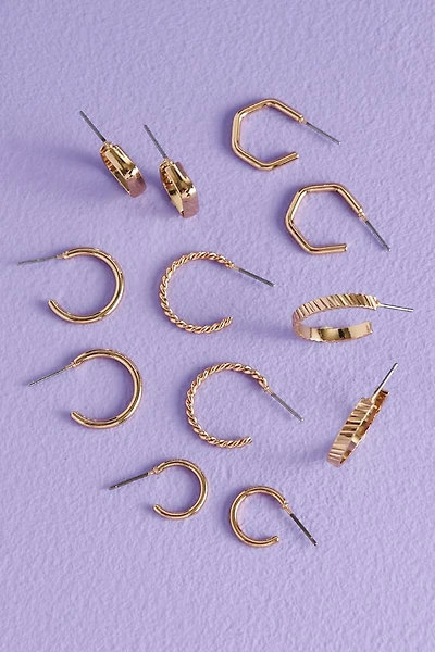 Solid Gold Rectangular Hoop Earring Set