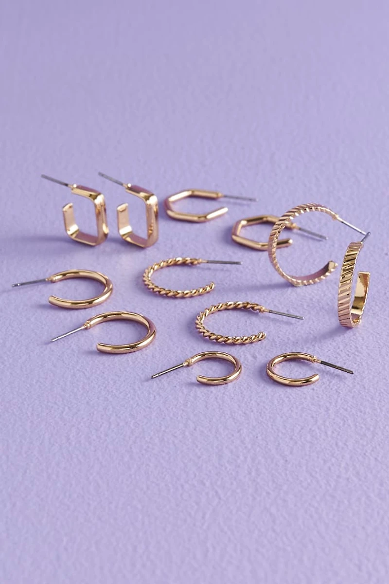 Solid Gold Rectangular Hoop Earring Set