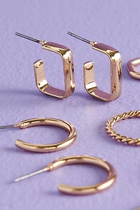 Solid Gold Rectangular Hoop Earring Set