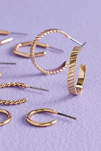 Solid Gold Rectangular Hoop Earring Set