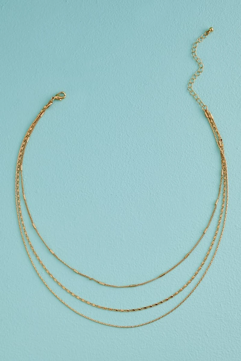 Gold Dainty Basic Triple Layered Chain Necklace