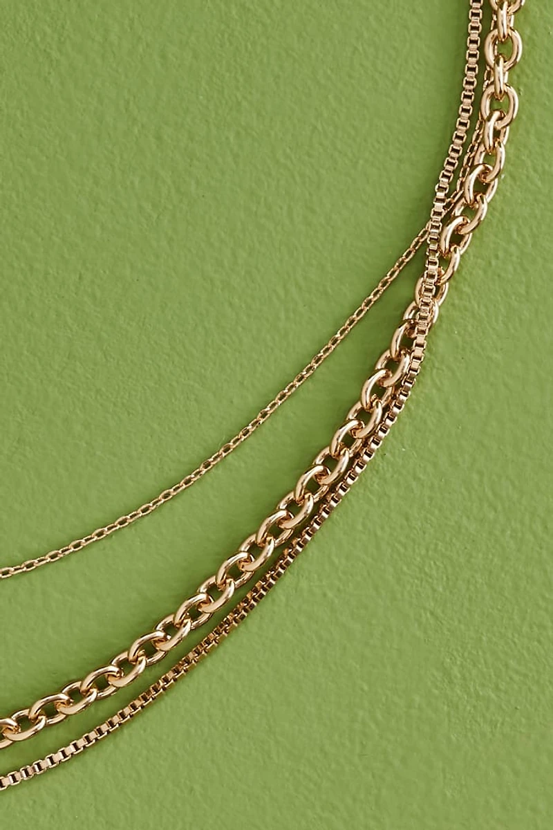 Gold Basic Triple Layered Chain Necklace