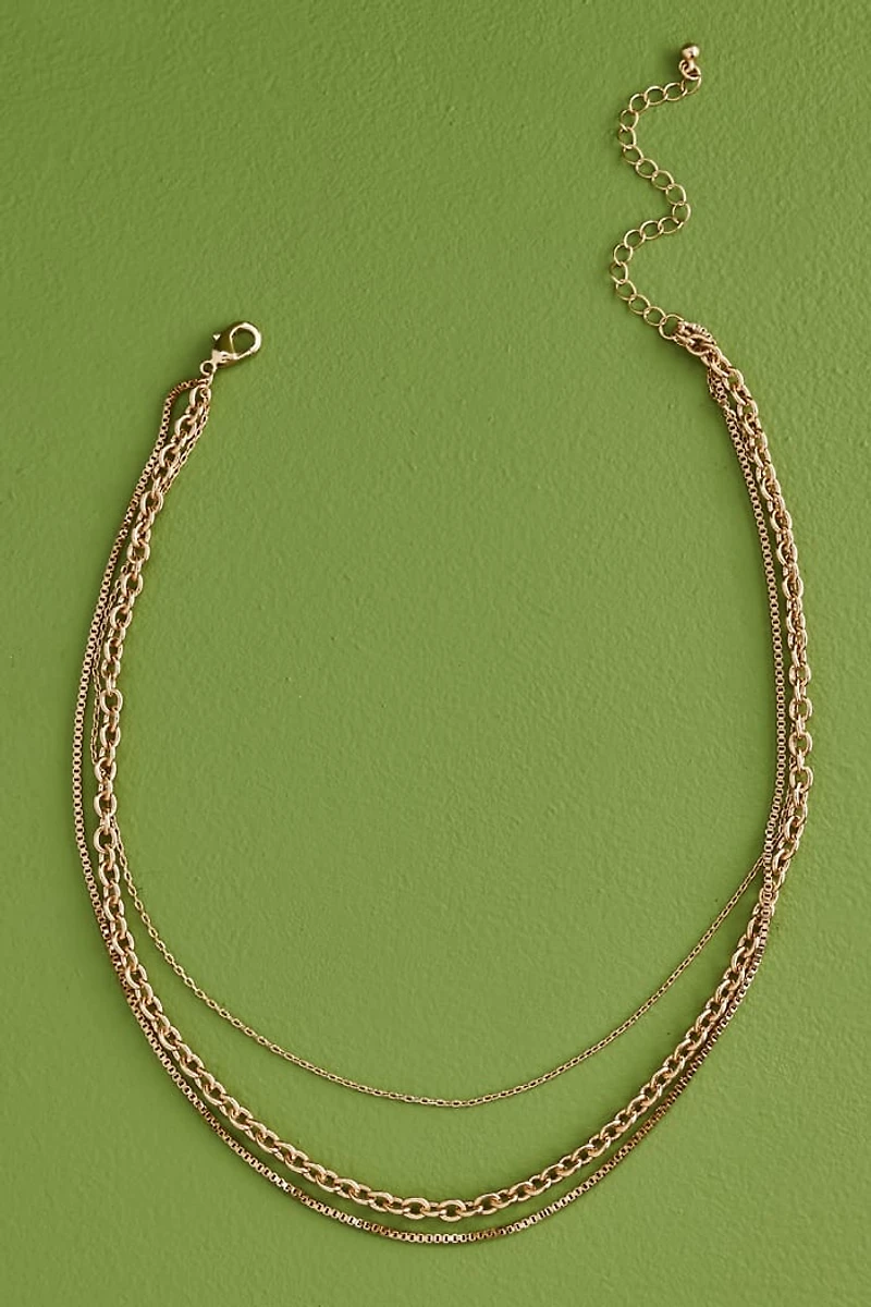 Gold Basic Triple Layered Chain Necklace