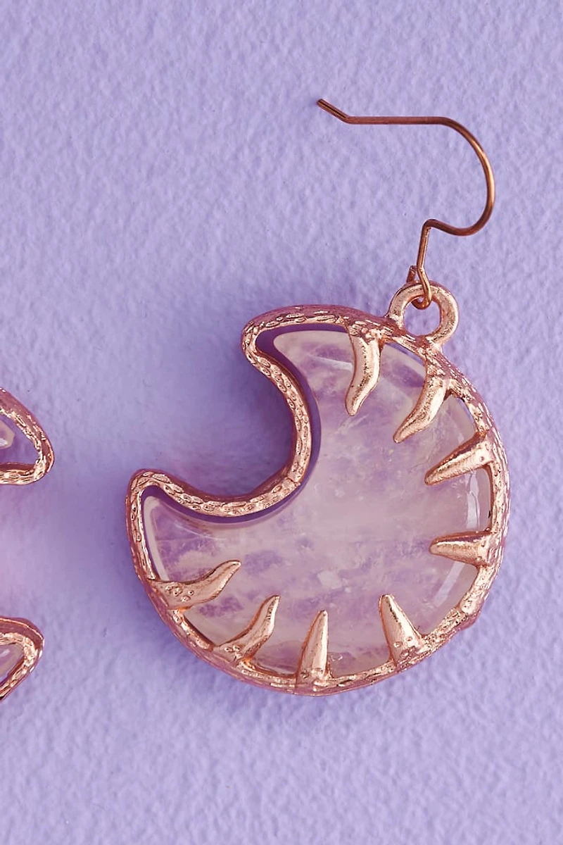 Clear Quartz Brass Wrapped Moon Earrings