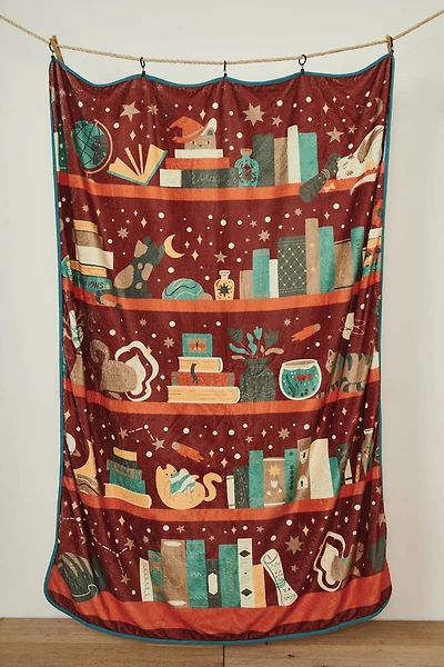 Whimsical Bookshelf Throw Blanket
