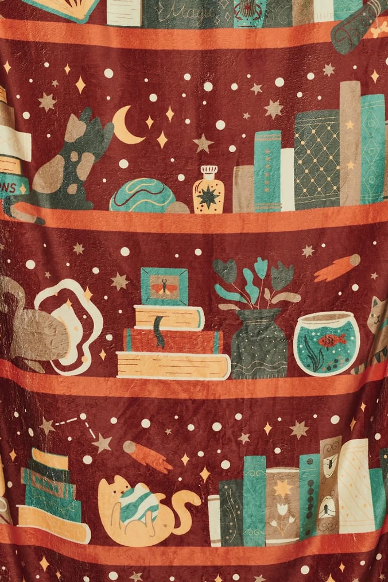 Whimsical Bookshelf Throw Blanket
