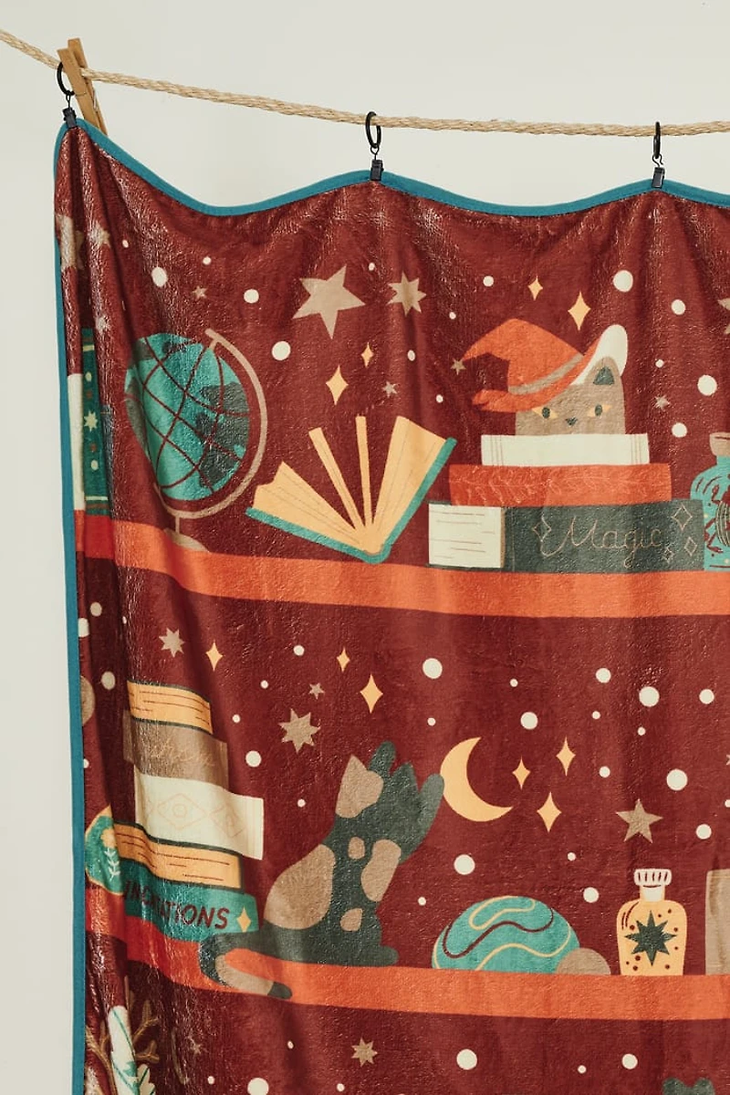 Whimsical Bookshelf Throw Blanket