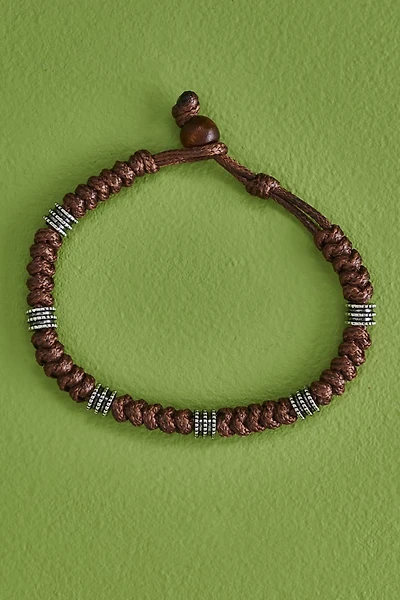 Brown Knotted Rope Silver Bead Bracelet