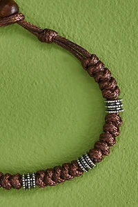 Brown Knotted Rope Silver Bead Bracelet