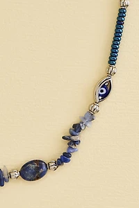Sodalite and Hematite Beaded Evil Eye Necklace