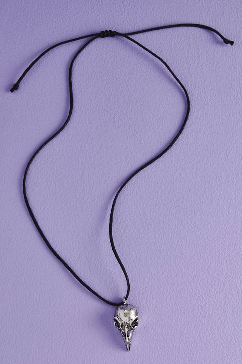 Silver Bird Skull Cord Necklace