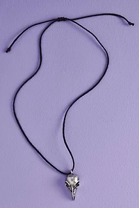 Silver Bird Skull Cord Necklace