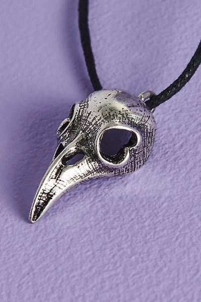 Silver Bird Skull Cord Necklace