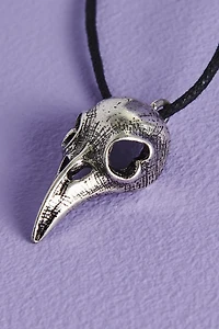 Silver Bird Skull Cord Necklace