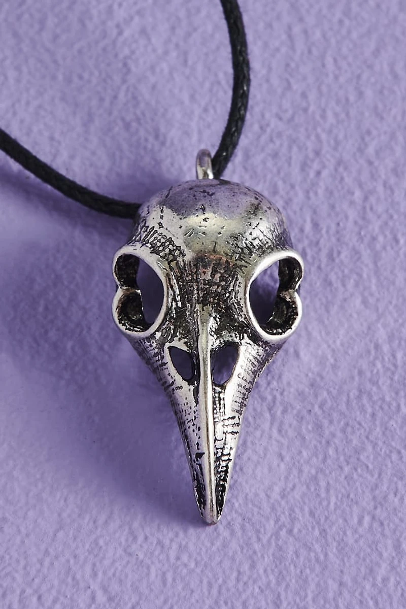 Silver Bird Skull Cord Necklace