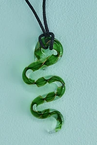 Green Glass Snake Charm Nylon Necklace