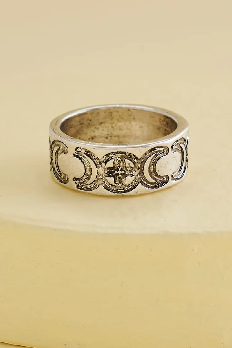 Silver Flower Moon Phase Ring