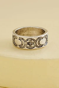 Silver Flower Moon Phase Ring