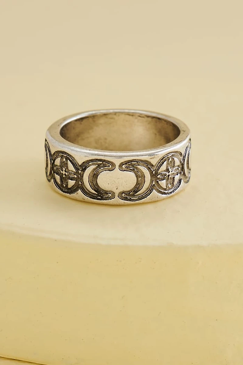 Silver Flower Moon Phase Ring