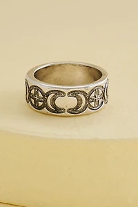 Silver Flower Moon Phase Ring
