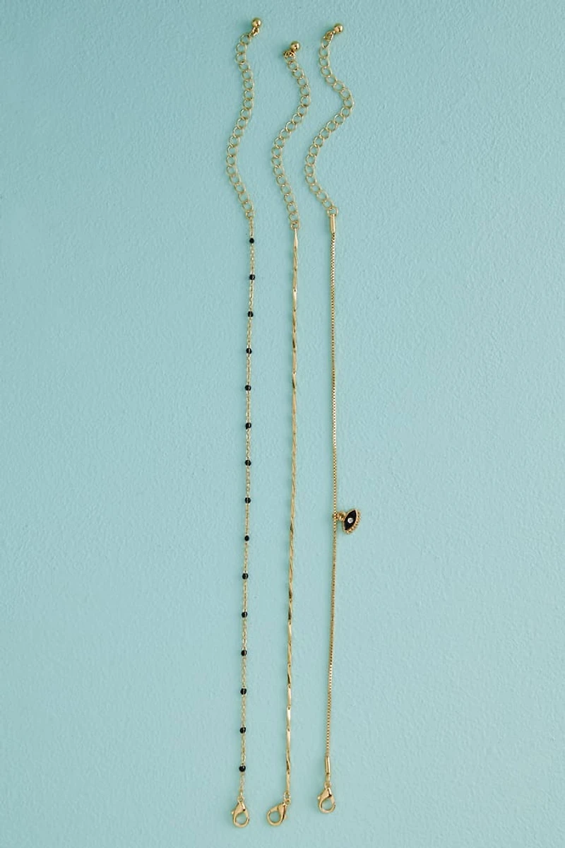 Gold Black Evil Eye Anklet Set
