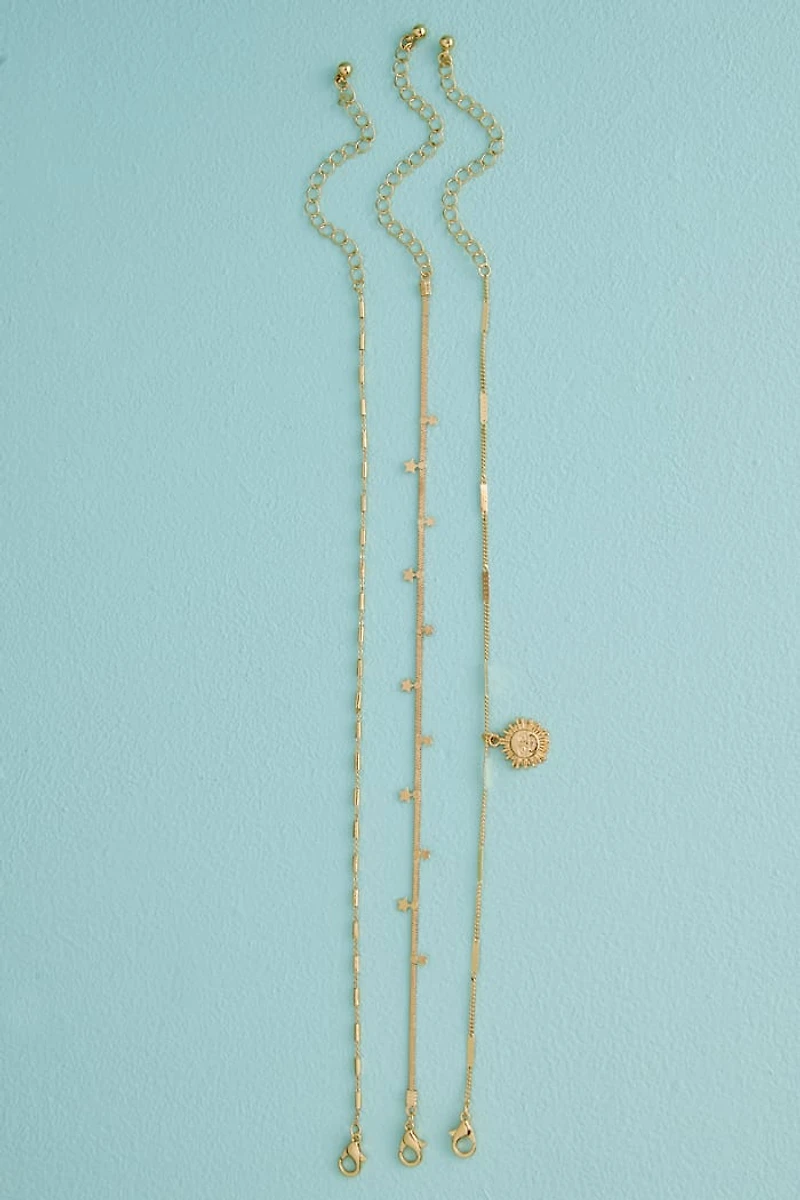 Gold Antique Sun Snake Chain Anklet Set
