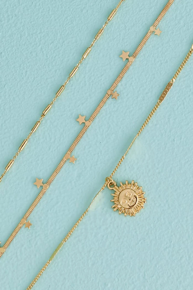 Gold Antique Sun Snake Chain Anklet Set