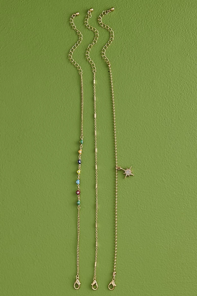 Gold Evil Eye Heart Pendant Anklet Set