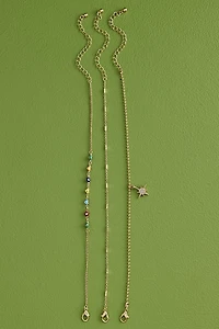 Gold Evil Eye Heart Pendant Anklet Set
