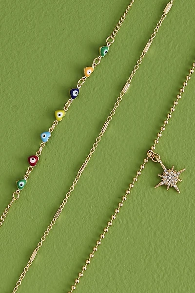 Gold Evil Eye Heart Pendant Anklet Set