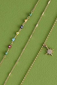Gold Evil Eye Heart Pendant Anklet Set