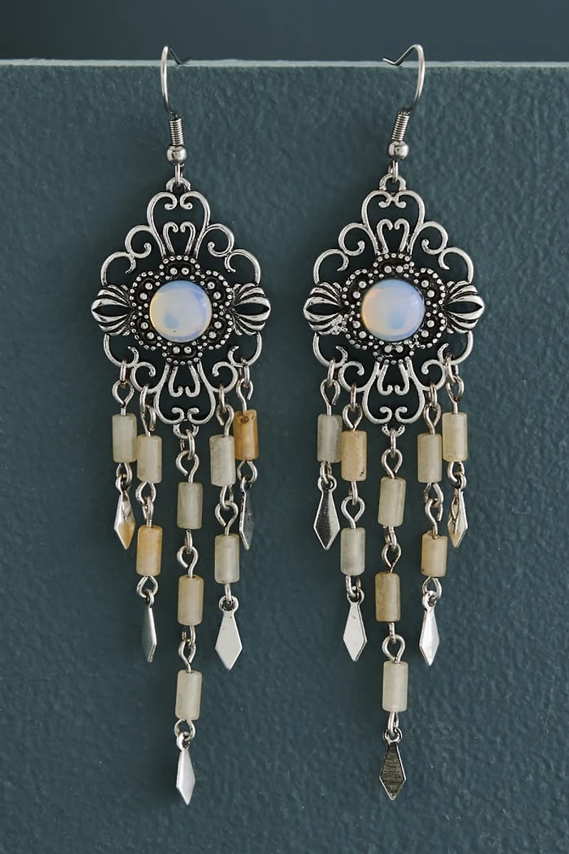 Buy Opalite and Aventurine Filigree Flower Earrings Online at Earthbound Trading