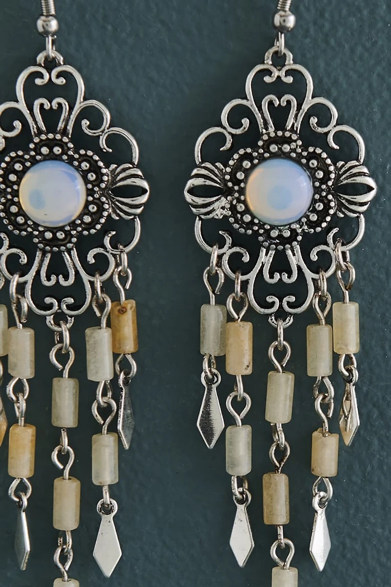 Buy Opalite and Aventurine Filigree Flower Earrings Online at Earthbound Trading