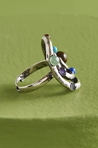 Multi Stone Solar Spiral Hammered Ring