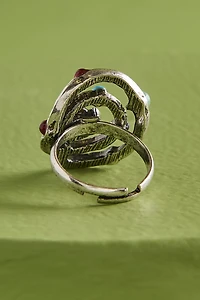 Multi Stone Solar Spiral Hammered Ring