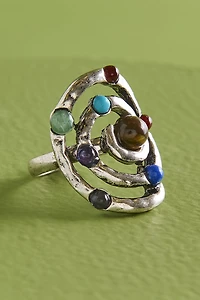 Multi Stone Solar Spiral Hammered Ring