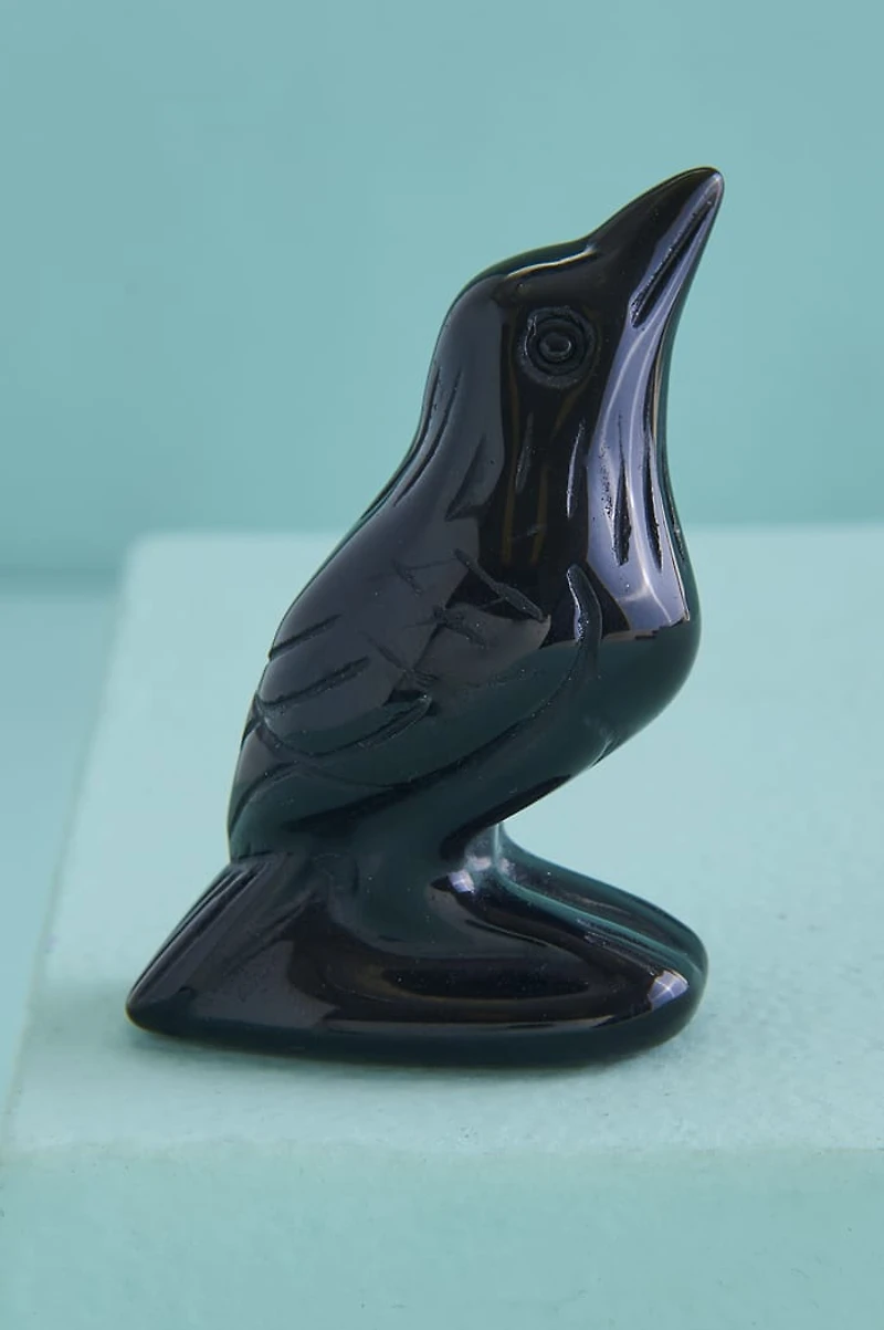 Black Obsidian Crow Figurine