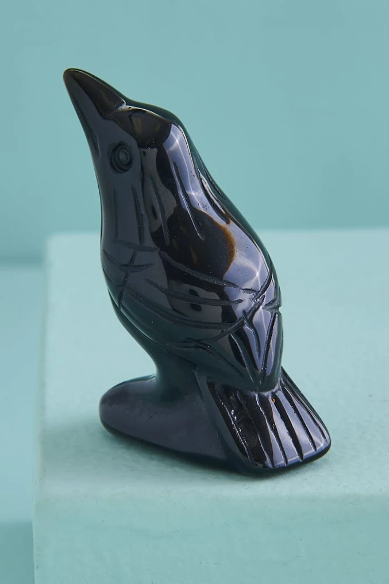 Black Obsidian Crow Figurine