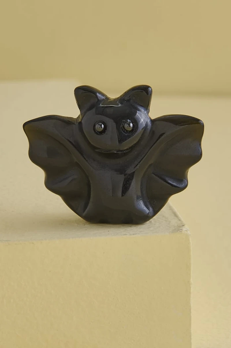 Black Obsidian Bat Figurine