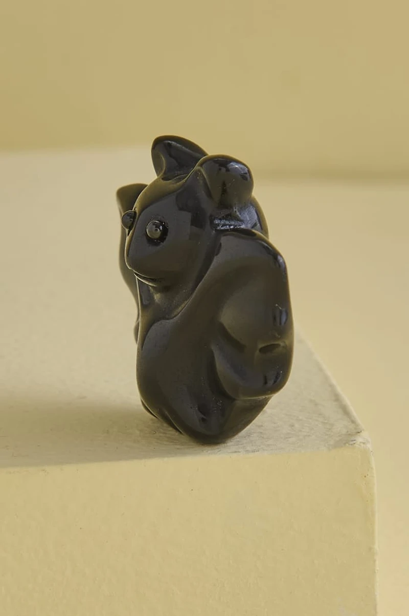 Black Obsidian Bat Figurine