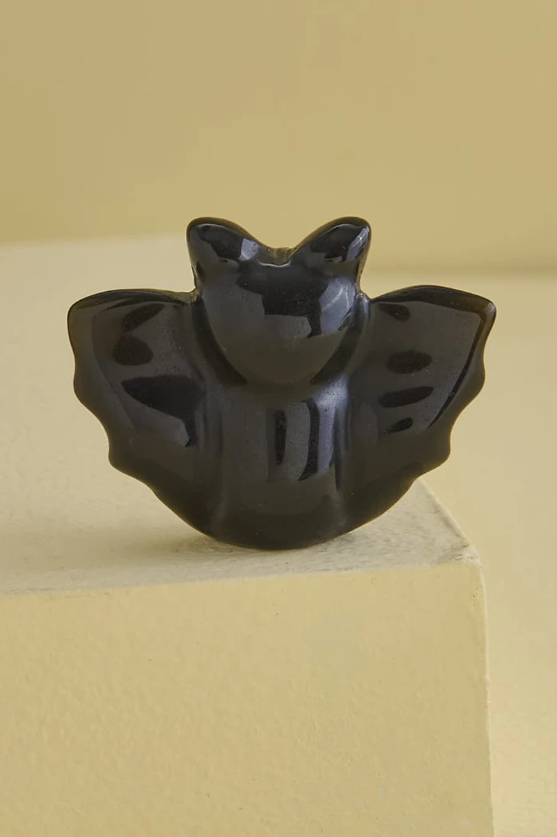 Black Obsidian Bat Figurine