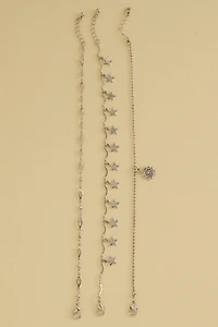 Silver Star Ball Chain Anklet Set