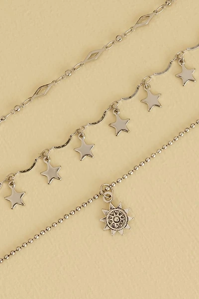 Silver Star Ball Chain Anklet Set