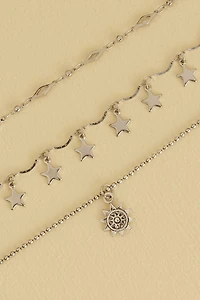 Silver Star Ball Chain Anklet Set