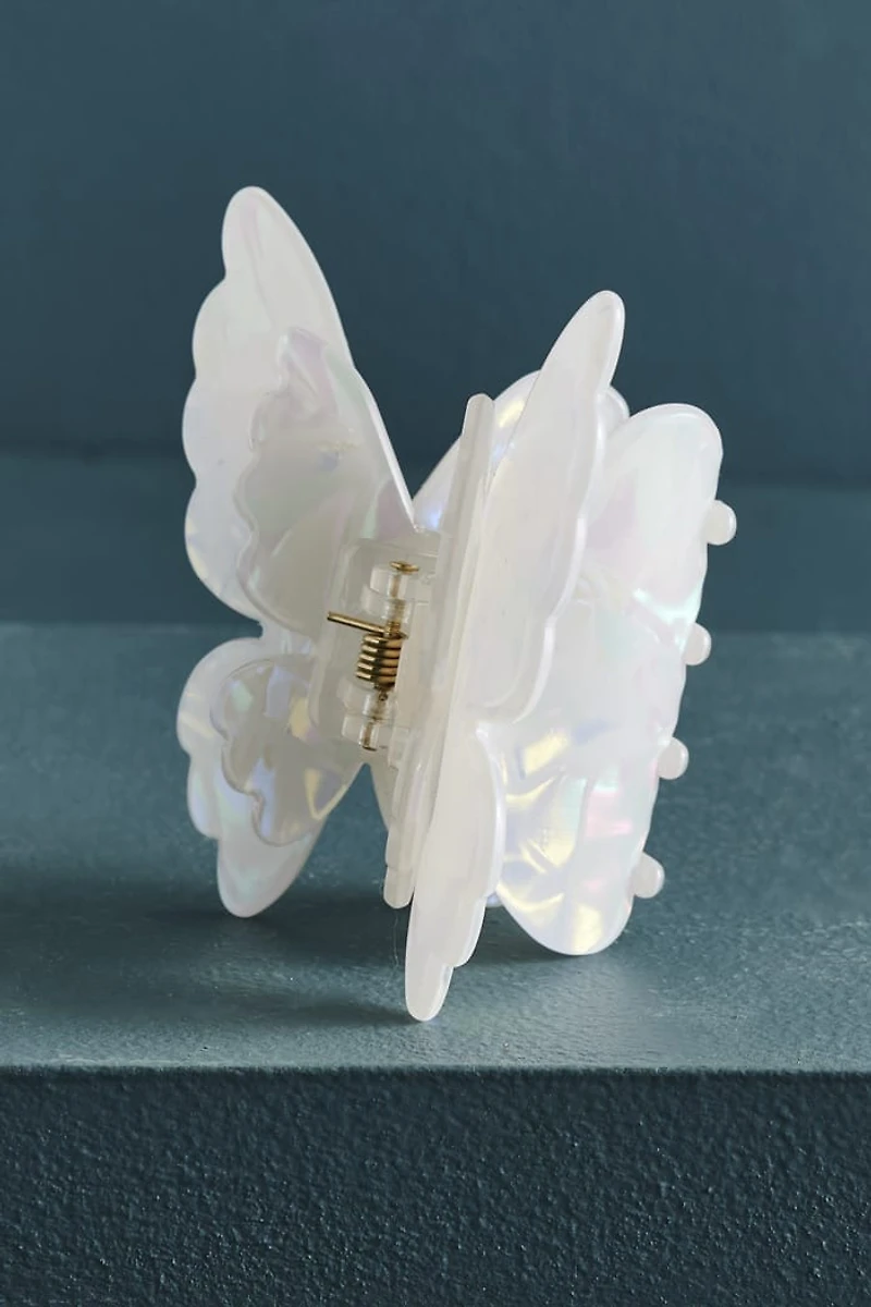 White Iridescent Butterfly Claw Clip