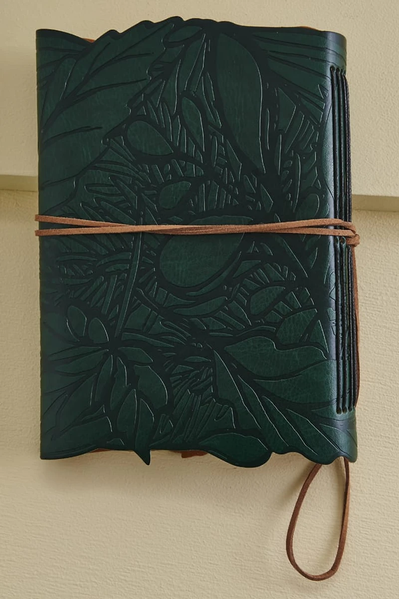 Green Elven Leaf Faux Leather Journal